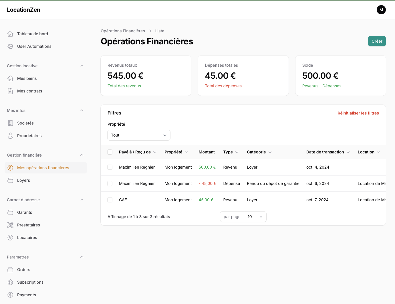 Suivi des finances locatives